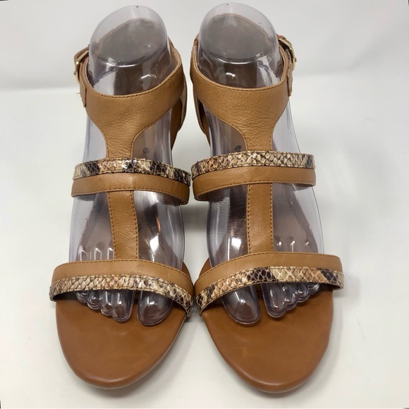 Sofft Pippa Brown Leather Wedge Heels Snake Print Adjustable Buckle Open Toe - Picture 4 of 10